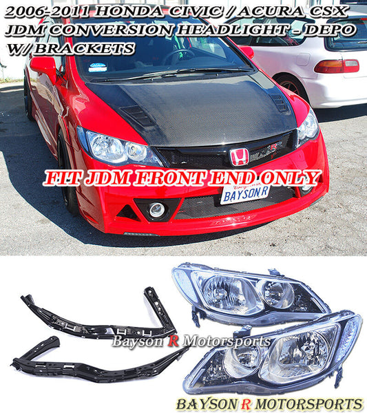 Depo Head Lights w/ Brackets For 2006-2011 Honda Civic (JDM Spec 4Dr Sedan)