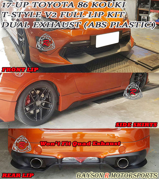 T Style V2 Full Lip Kit (Front Lip, Side Skirts, Rear Lip w/ Dual Exhaust) For 2017-2021 Toyota 86