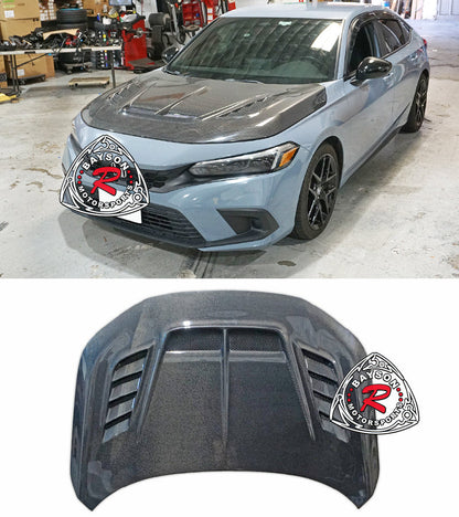 VR2 Style (Carbon Fiber) Hood For 2022-2025 Honda Civic 4Dr Sedan/5Dr Hatchback (Wont fit Type R FL5)
