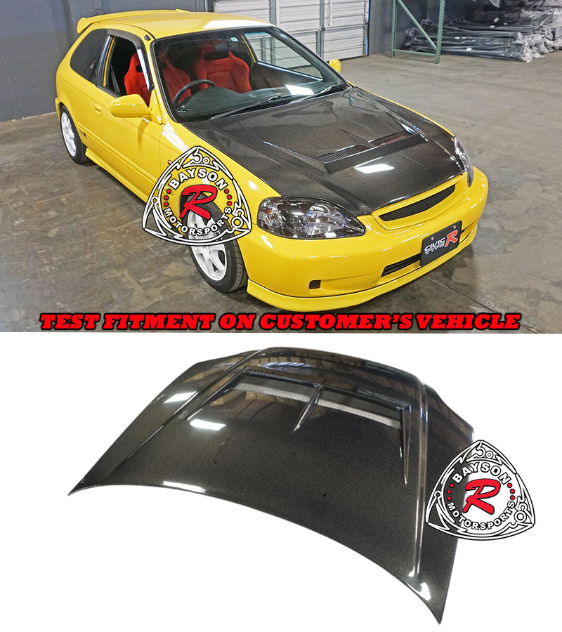 JS Style (Carbon Fiber) Hood with Nozzle Holes For 1999-2000 Honda Civic 2Dr/3Dr/4Dr