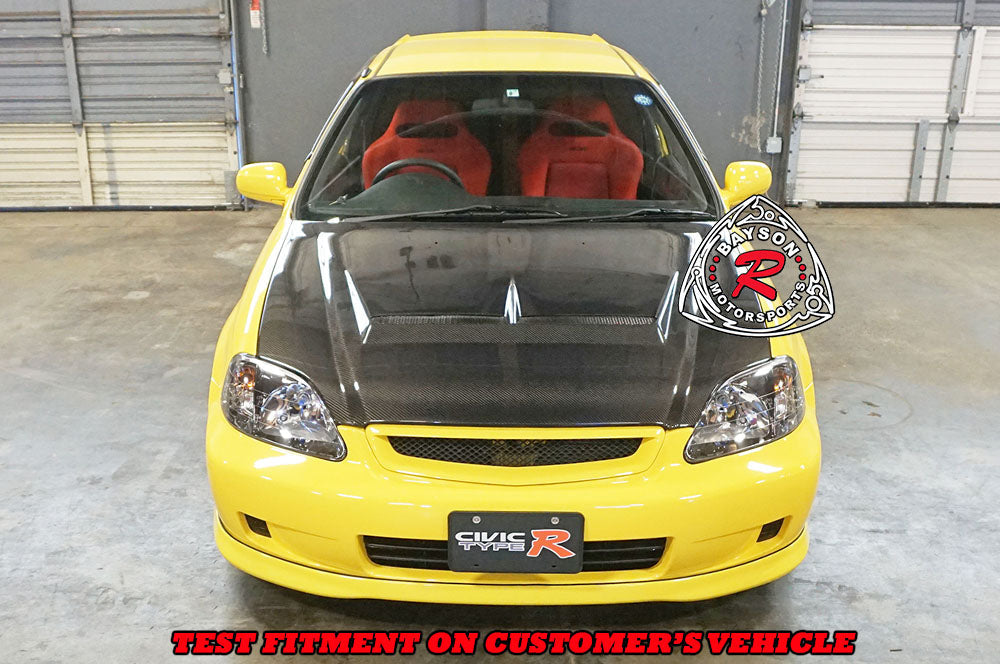 JS Style (Carbon Fiber) Hood with Nozzle Holes For 1999-2000 Honda Civic 2Dr/3Dr/4Dr