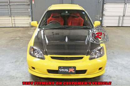 JS Style (Carbon Fiber) Hood with Nozzle Holes For 1999-2000 Honda Civic 2Dr/3Dr/4Dr