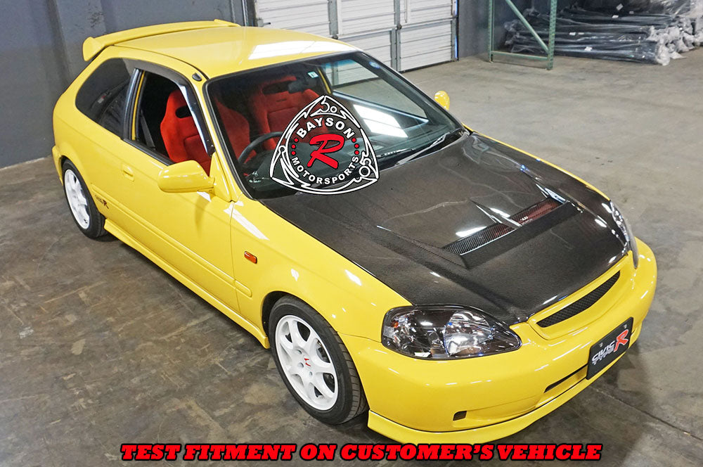 JS Style (Carbon Fiber) Hood with Nozzle Holes For 1999-2000 Honda Civic 2Dr/3Dr/4Dr
