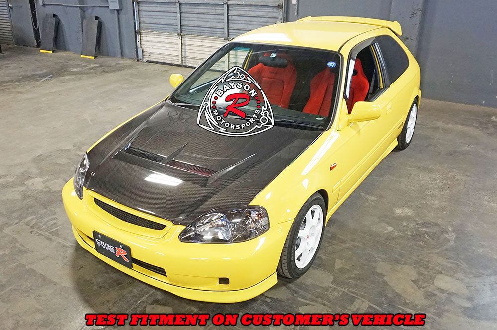 JS Style (Carbon Fiber) Hood with Nozzle Holes For 1999-2000 Honda Civic 2Dr/3Dr/4Dr