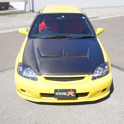 JS Style (Carbon Fiber) Hood with Nozzle Holes For 1999-2000 Honda Civic 2Dr/3Dr/4Dr