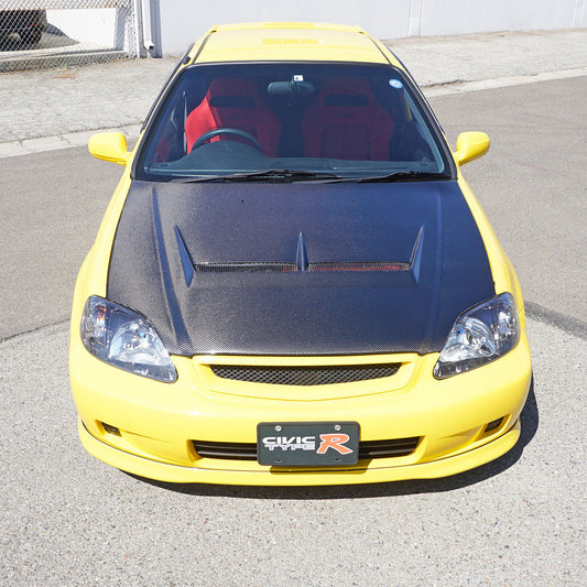 JS Style (Carbon Fiber) Hood with Nozzle Holes For 1999-2000 Honda Civic 2Dr/3Dr/4Dr