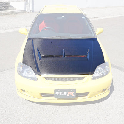 JS Style (Carbon Fiber) Hood with Nozzle Holes For 1999-2000 Honda Civic 2Dr/3Dr/4Dr