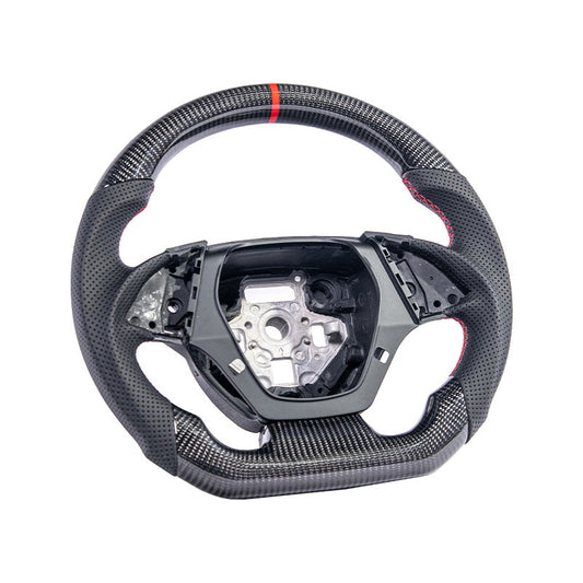 2016-2024 CAMARO CARBON FIBER Perforated Leather Red Stripe Steering Wheel