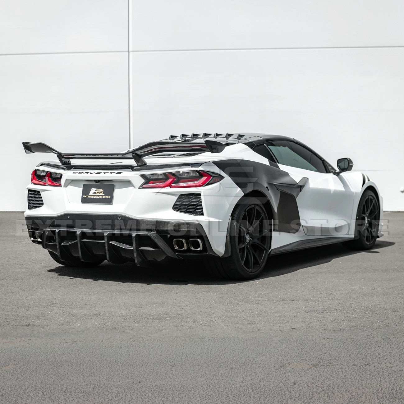 2020-Up Corvette C8 DRY CARBON FIBER Rear Bumper Diffuser Quad Exit