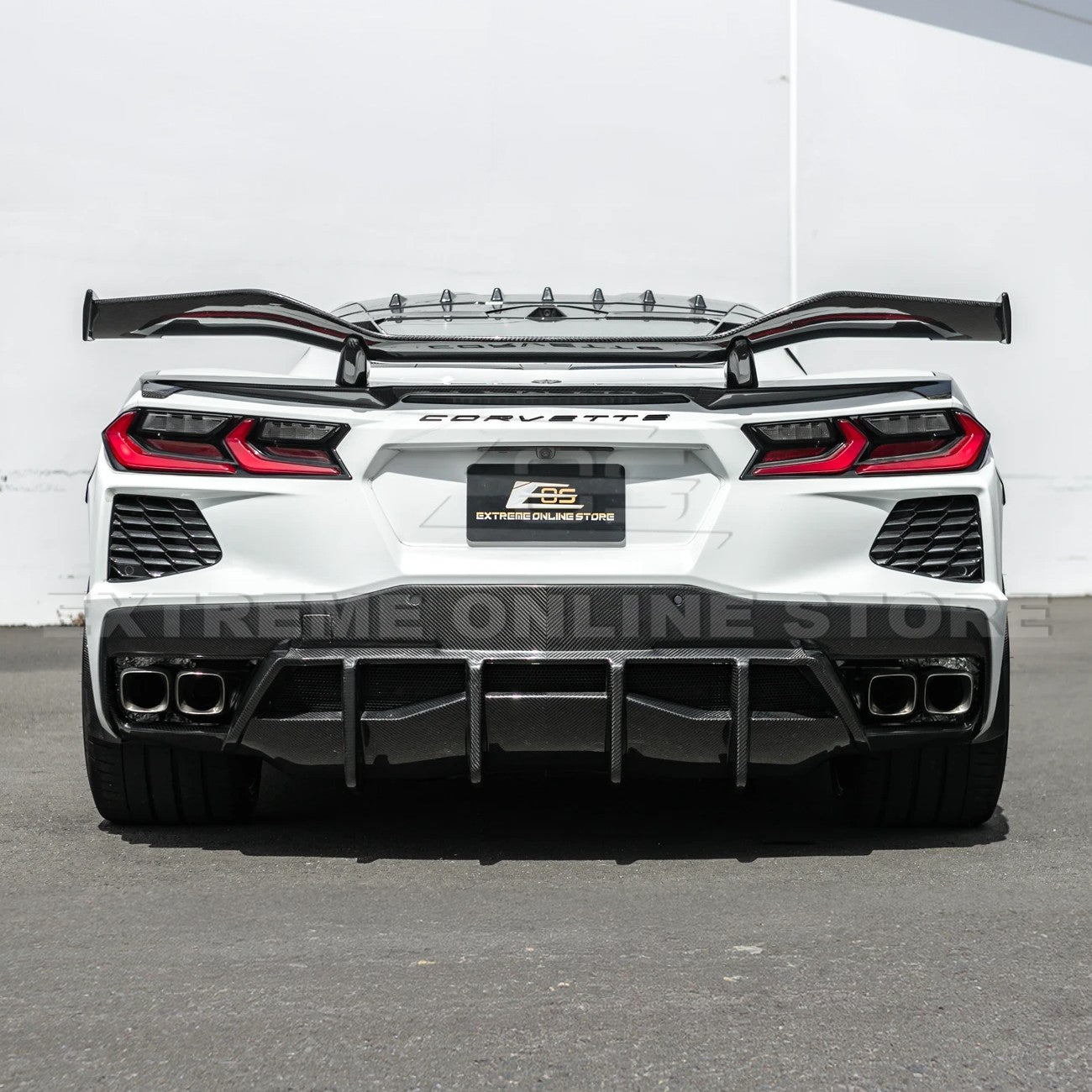 2020-Up Corvette C8 DRY CARBON FIBER Rear Bumper Diffuser Quad Exit