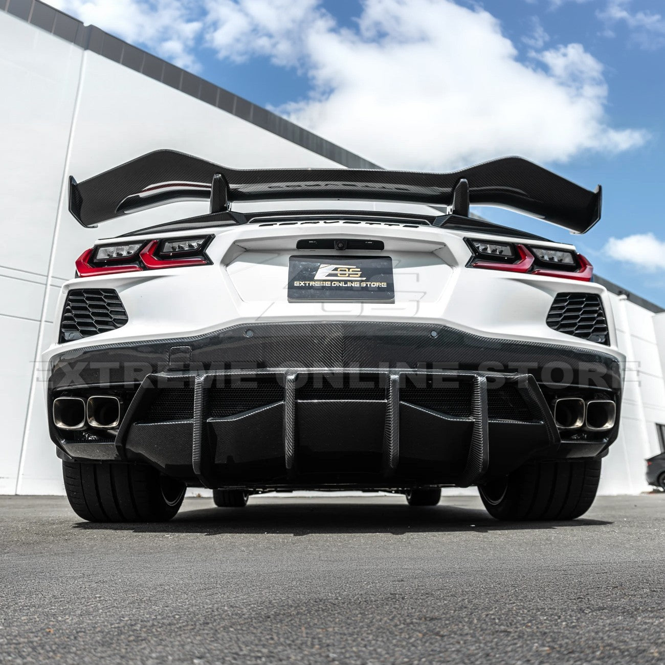 2020-Up Corvette C8 DRY CARBON FIBER Rear Bumper Diffuser Quad Exit