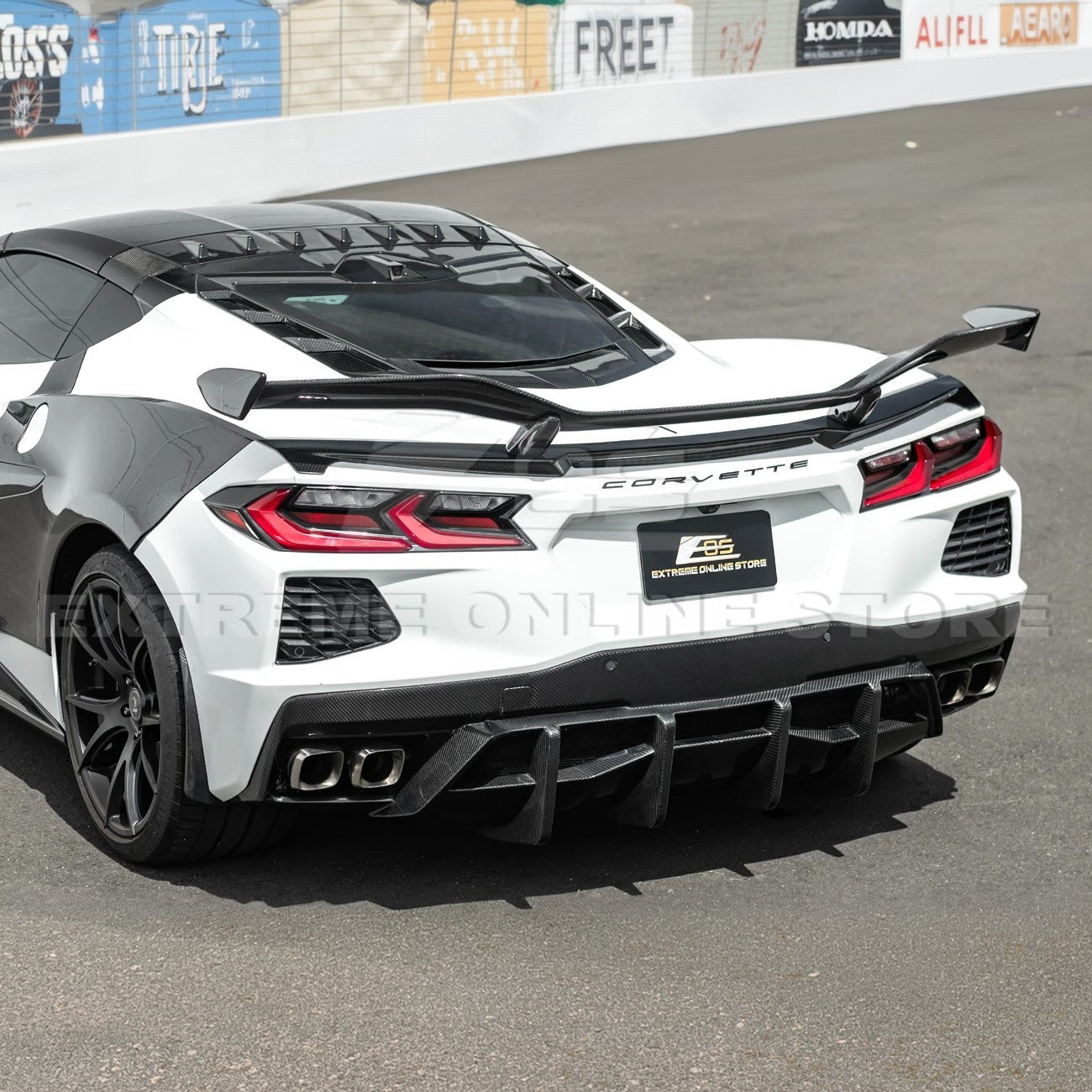 2020-Up Corvette C8 DRY CARBON FIBER Rear Bumper Diffuser Quad Exit