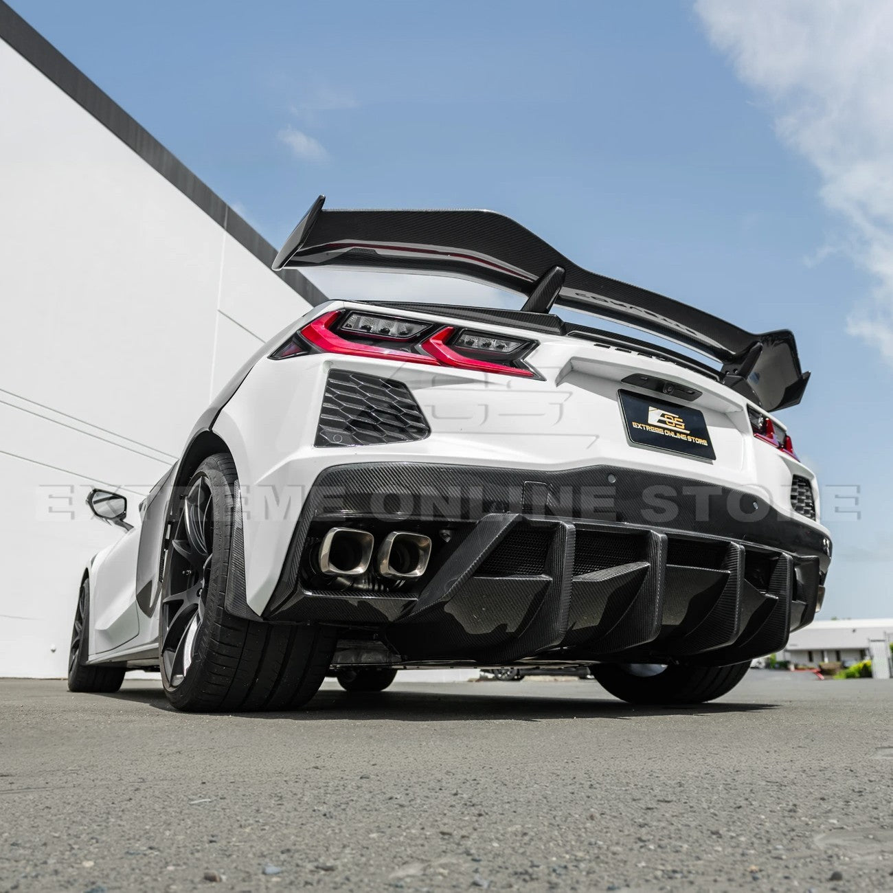 2020-Up Corvette C8 DRY CARBON FIBER Rear Bumper Diffuser Quad Exit