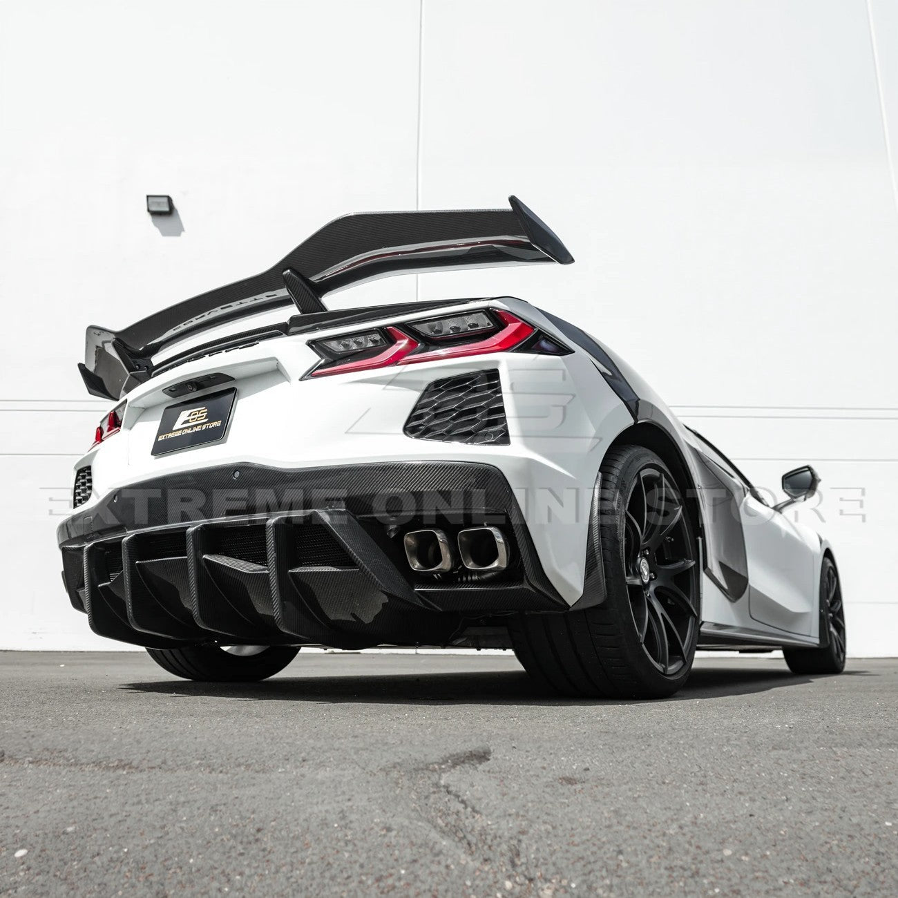 2020-Up Corvette C8 DRY CARBON FIBER Rear Bumper Diffuser Quad Exit