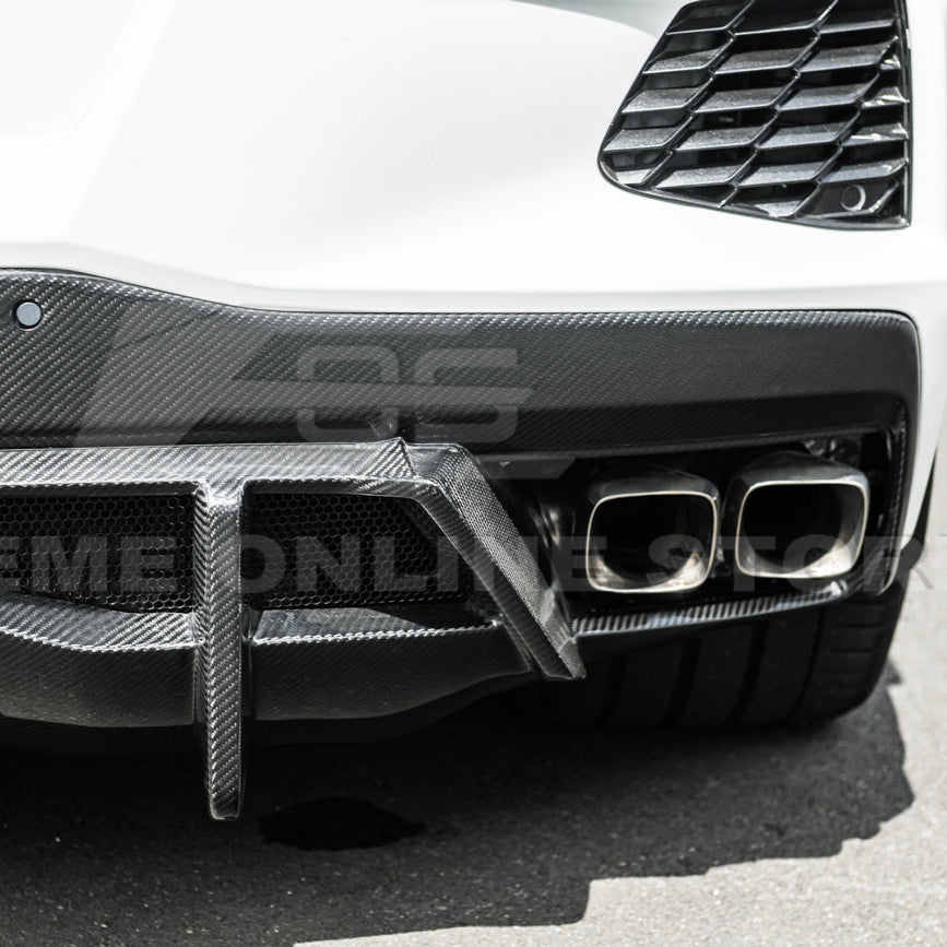 2020-Up Corvette C8 DRY CARBON FIBER Rear Bumper Diffuser Quad Exit