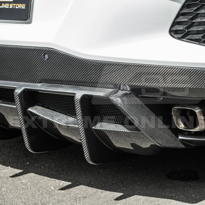 2020-Up Corvette C8 DRY CARBON FIBER Rear Bumper Diffuser Quad Exit