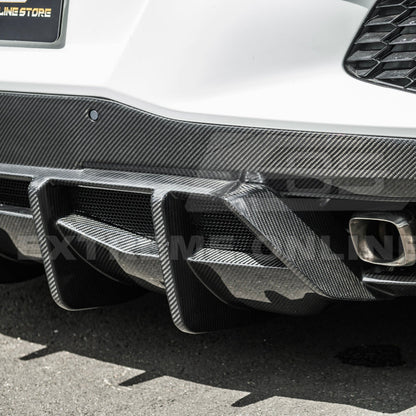 2020-Up Corvette C8 DRY CARBON FIBER Rear Bumper Diffuser Quad Exit