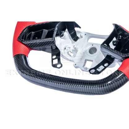 Corvette C8 CARBON FIBER Red Perforated Leather Stripe Steering Wheel