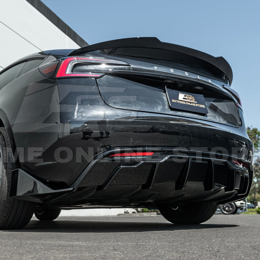 2024-Up Tesla Model 3 Track Style Rear Bumper Diffuser Lip - DIFF-1122-ABS