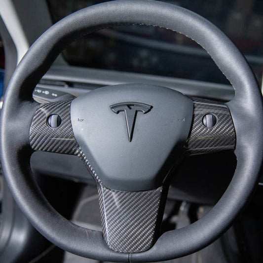 2020-23 Tesla Model 3 & 20-24Y Carbon Fiber Interior Steering Wheel Cover