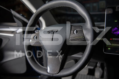 2020-23 Tesla Model 3 & 20-24Y Carbon Fiber Interior Steering Wheel Cover
