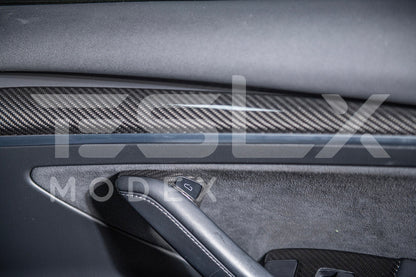 2020-23 Tesla Model 3 & 20-24 Y Carbon Fiber Interior Door Trim Panel Cover