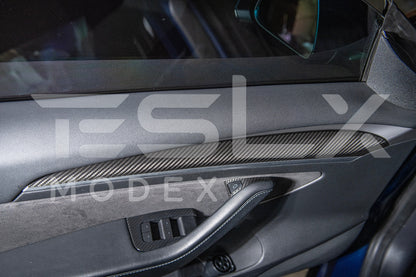 2020-23 Tesla Model 3 & 20-24 Y Carbon Fiber Interior Door Trim Panel Cover