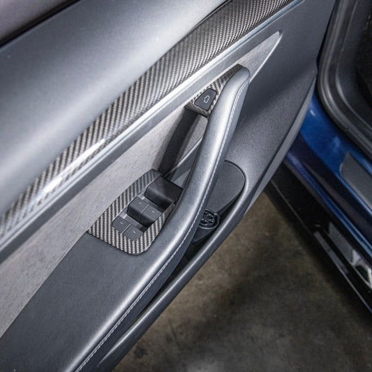 2020-23 Tesla Model 3 & 20-24 Y Carbon Fiber Interior Door Glass Lifting Panel Cover