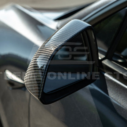 2024-Up Tesla Model 3 Dry Carbon Fiber Tape On Side Mirror Cap Covers Pair - MC-1280-BKCF