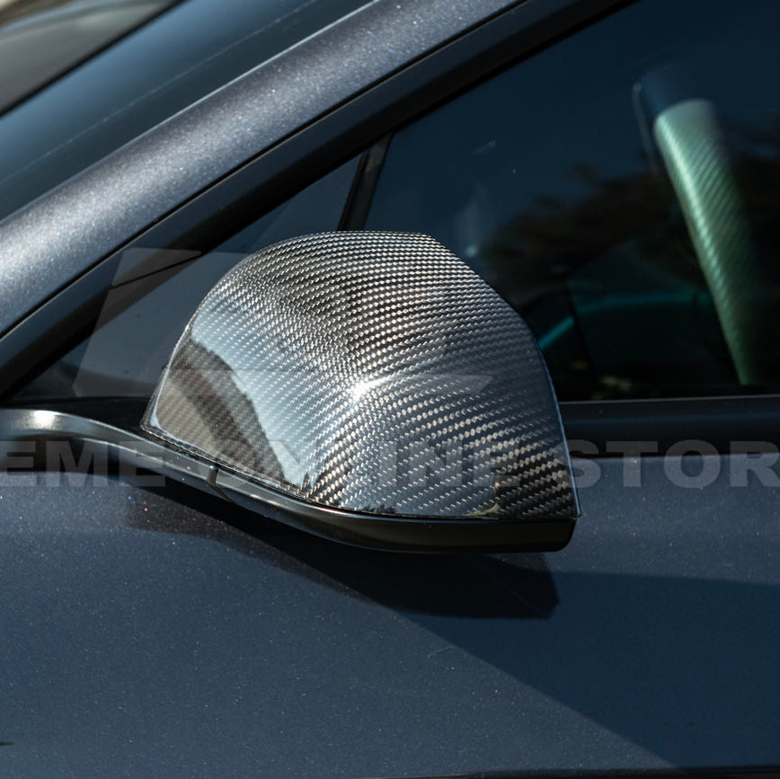 2024-Up Tesla Model 3 Dry Carbon Fiber Tape On Side Mirror Cap Covers Pair - MC-1280-BKCF