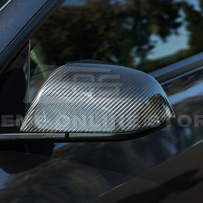 2024-Up Tesla Model 3 Dry Carbon Fiber Tape On Side Mirror Cap Covers Pair - MC-1280-BKCF