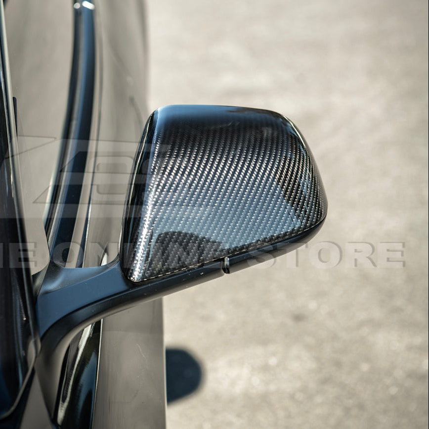 2024-Up Tesla Model 3 Dry Carbon Fiber Tape On Side Mirror Cap Covers Pair - MC-1280-BKCF
