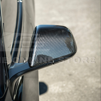 2024-Up Tesla Model 3 Dry Carbon Fiber Tape On Side Mirror Cap Covers Pair - MC-1280-BKCF