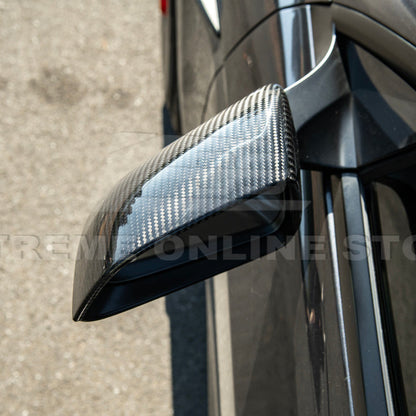 2024-Up Tesla Model 3 Dry Carbon Fiber Tape On Side Mirror Cap Covers Pair - MC-1280-BKCF