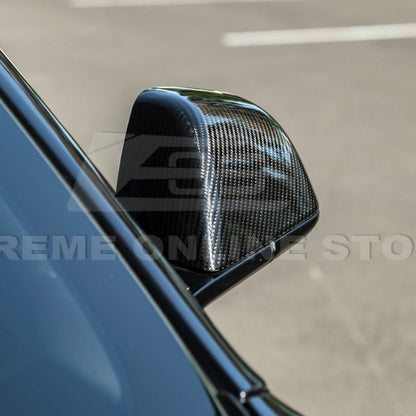 2024-Up Tesla Model 3 Dry Carbon Fiber Tape On Side Mirror Cap Covers Pair - MC-1280-BKCF
