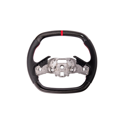 2020-Up Corvette C8 CARBON FIBER Perforated Leather Red Stripe Steering Wheel