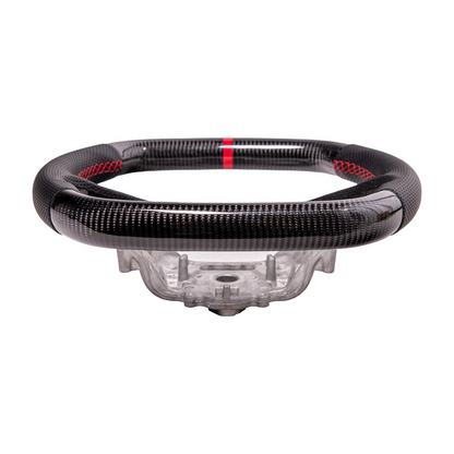 2020-Up Corvette C8 CARBON FIBER Perforated Leather Red Stripe Steering Wheel