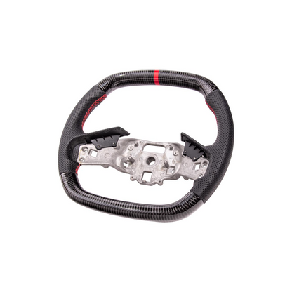 2020-Up Corvette C8 CARBON FIBER Perforated Leather Red Stripe Steering Wheel