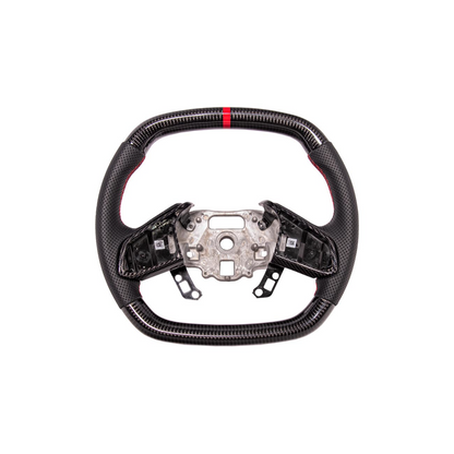 2020-Up Corvette C8 CARBON FIBER Perforated Leather Red Stripe Steering Wheel