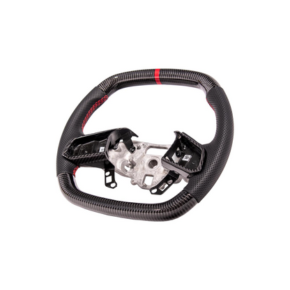 2020-Up Corvette C8 CARBON FIBER Perforated Leather Red Stripe Steering Wheel