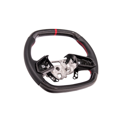 2020-Up Corvette C8 CARBON FIBER Perforated Leather Red Stripe Steering Wheel