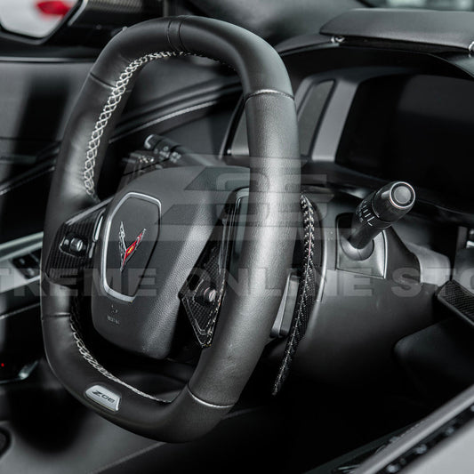 2020-Up Corvette C8 DRY CARBON FIBER Steering Wheel Paddle Shifters Replacement