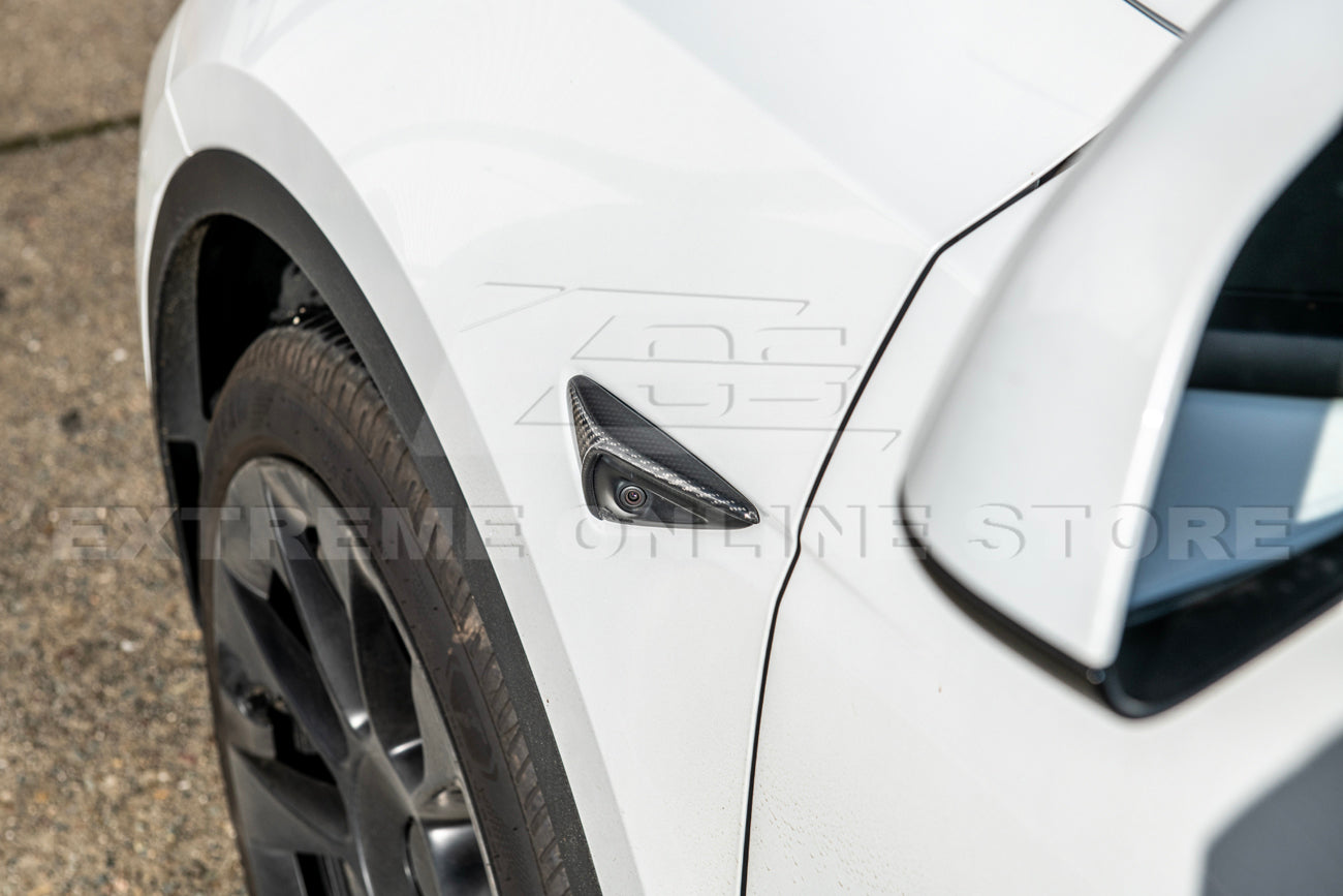 2020-23 Tesla Model 3 & 20-24 Y Carbon Fiber Exterior Door Camera Covers - VENT-780-BKCF