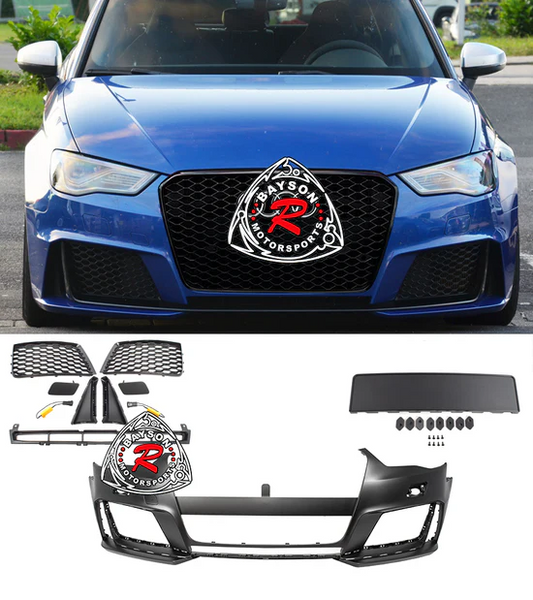 RS3 Style Front Bumper With Gloss Black Grille For 2014-2016 Audi A3/S3 (8V)