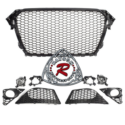 RS4 Style Front Bumper With Gloss Black Grille & Glass Fog Lights For 2013-2016 Audi A4/S4 (B8.5)