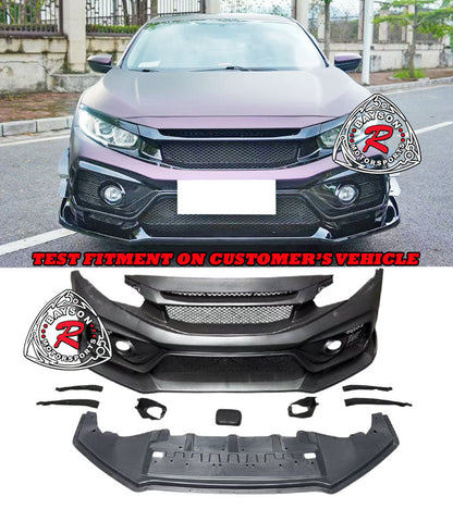 VR Style Front Bumper For 2016-2021 Honda Civic (Wont fit Type R FK8)