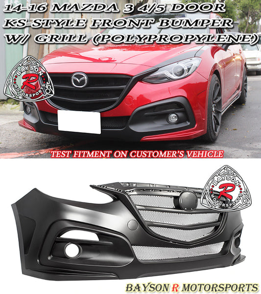 KS Style Front Bumper With Grille For 2014-2016 Mazda-3 (4Dr/5Dr Hatchback)