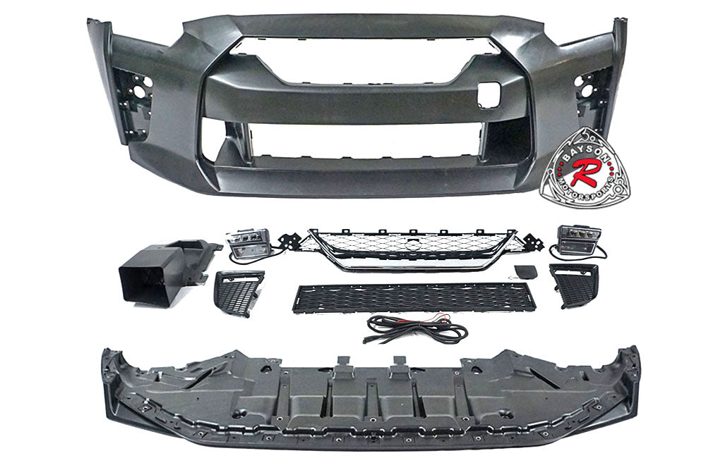 OE Style Front Bumper With DRL and Chrome Grille For 2009-2024 Nissan GTR (R35)