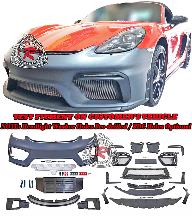 GT4 Style Front Bumper (with Headlight Washer Holes) For 2017-2024 Porsche  Boxster, Cayman/S/GTS (718)
