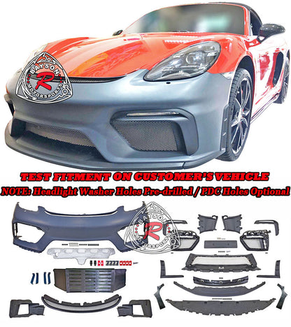 GT4 Style Front Bumper (with Headlight Washer Holes) For 2017-2024 Porsche  Boxster, Cayman/S/GTS (718)
